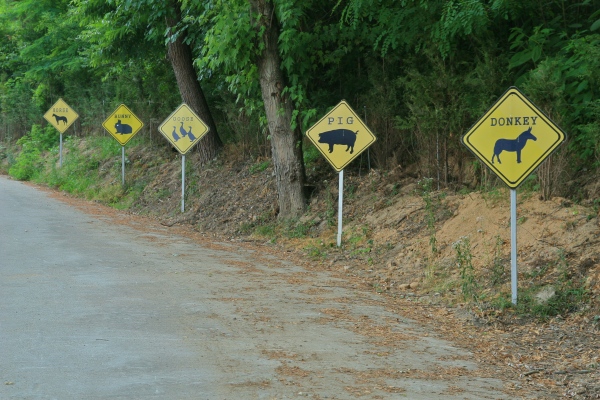 Signs on Entrance road to Agroland Taeshinfarm, Chungcheongnam-do
